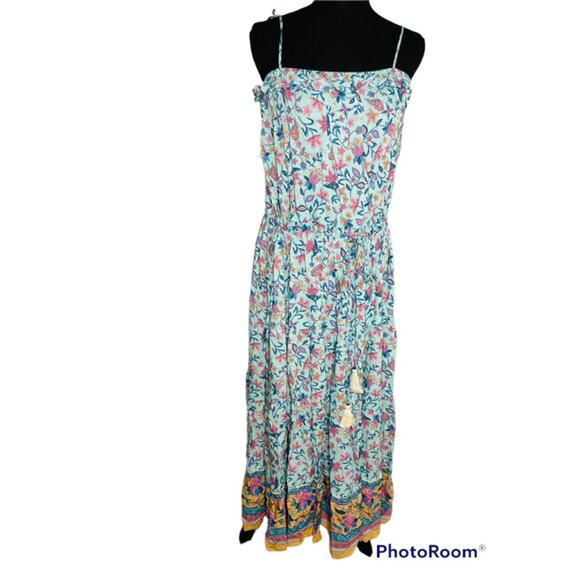 Saints & Hearts Midi Dress Womens Size L Floral Paisley Mixed Print Boho Flowy - Picture 3 of 15
